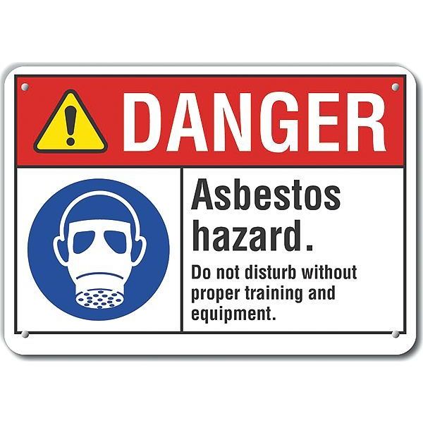 Aluminum Asbestos Danger Sign, 7 in H, 10 in W, Vertical Rectangle, LCU4-0101-NA_10X7