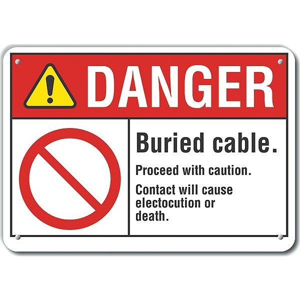Reflective Buried Cable Danger Sign, 10 in H, 14 in W, Horizontal Rectangle, LCU4-0112-RA_14X10