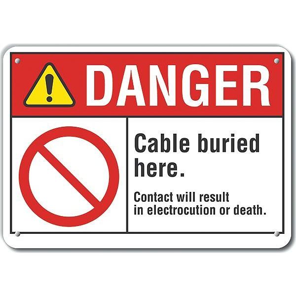 Aluminum Buried Cable Danger Sign, 10 in Height, 14 in Width, Aluminum, Horizontal Rectangle