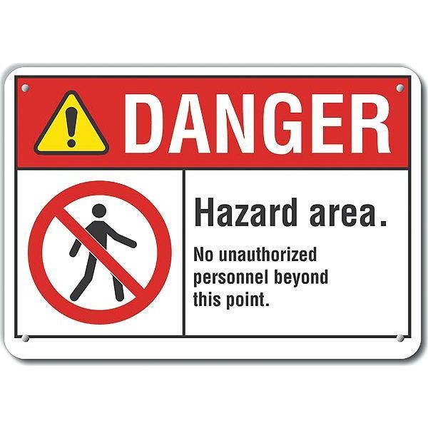 Danger Sign, 10 in Height, 14 in Width, Aluminum, Horizontal Rectangle, English