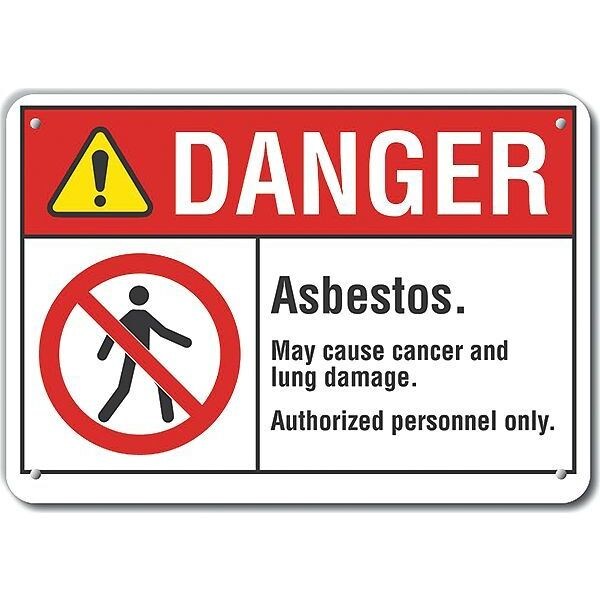Aluminum Asbestos Danger Sign, 7 in H, 10 in W, Vertical Rectangle, LCU4-0142-NA_10X7
