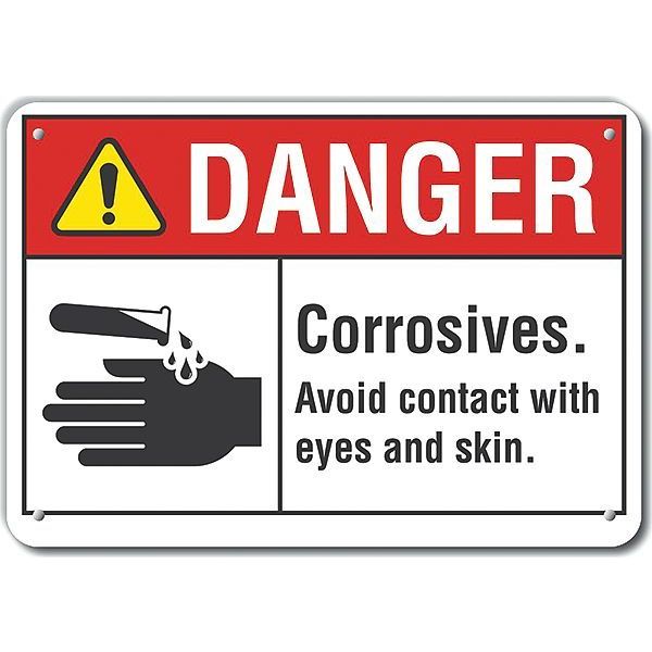 Aluminum Corrosive Materials Danger Sign, 7 in H, 10 in W, Vertical Rectangle, LCU4-0149-NA_10X7