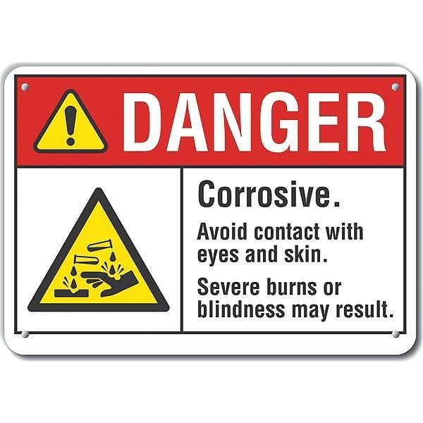 Aluminum Corrosive Materials Danger Sign, 7 in H, 10 in W, Vertical Rectangle, LCU4-0150-NA_10X7