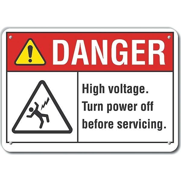 Aluminum High Voltage Danger Sign, 10 in Height, 14 in Width, Aluminum, Horizontal Rectangle