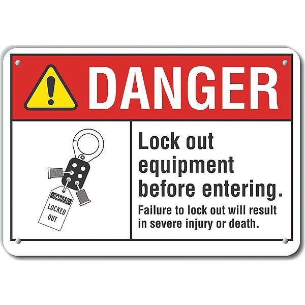 Danger Sign, 10 in Height, 14 in Width, Aluminum, Horizontal Rectangle, English