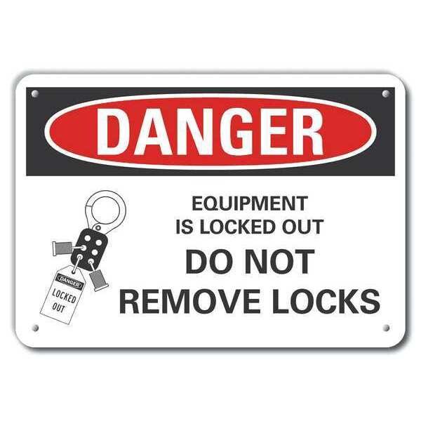 Aluminum Lockout Tagout Danger Sign, 10 in Height, 14 in Width, Aluminum, Horizontal Rectangle