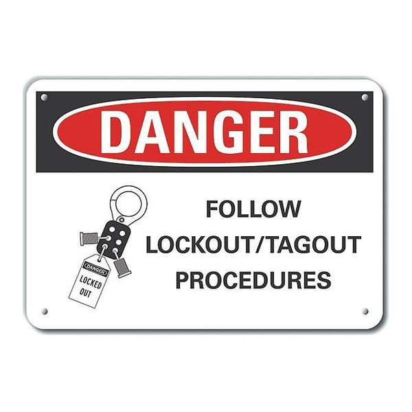 Danger Sign, 10 in Height, 14 in Width, Aluminum, Horizontal Rectangle, English