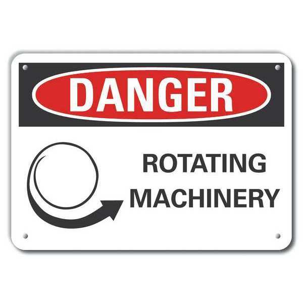 Reflective  Rotating Machinery Danger Sign, 7 in Height, 10 in Width, Aluminum, Vertical Rectangle