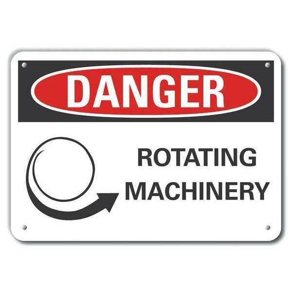 Plastic Rotating Machinery Danger Sign, 10 in Height, 14 in Width, Plastic, Horizontal Rectangle