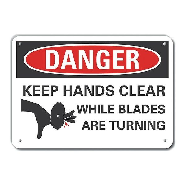 Reflective  Keep Hands Clear Danger Sign, 10 in Height, 14 in Width, Aluminum, Horizontal Rectangle