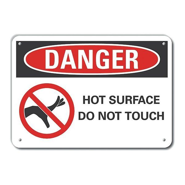 Aluminum Hot Surface Danger Sign, 10 in Height, 14 in Width, Aluminum, Horizontal Rectangle