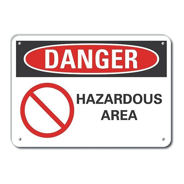 Reflective  Hazard Area Danger Sign, 10 in Height, 14 in Width, Aluminum, Horizontal Rectangle