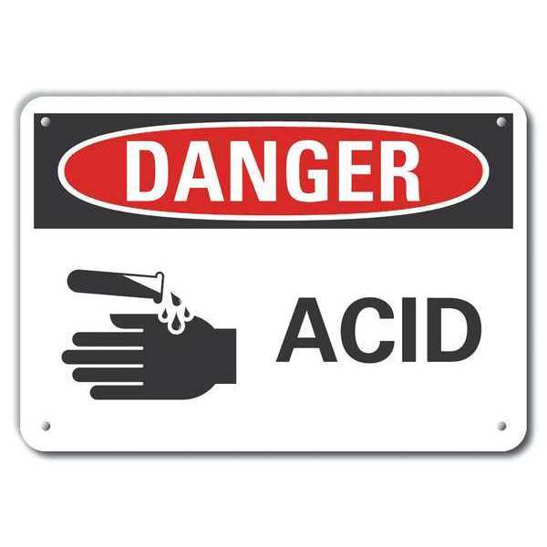 Plastic Acid Danger Sign, 10 in H, 14 in W, Horizontal Rectangle, LCU4-0215-NP_14X10