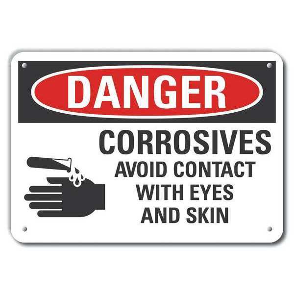 Aluminum Corrosive Materials Danger Sign, 10 in H, 14 in W, Horizontal Rectangle, LCU4-0218-NA_14X10