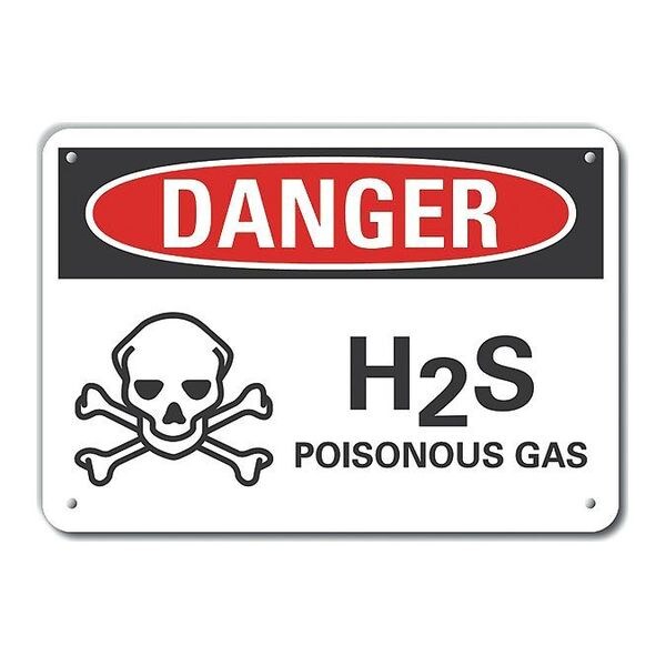 Reflective H(2)S Poisonous Gas Danger Sign, 7 in H, 10 in W, Vertical Rectangle, LCU4-0220-RA_10X7