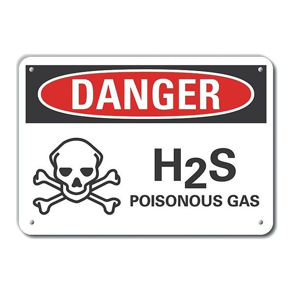 Aluminum H(2)S Poisonous Gas Danger Sign, 10 in H, 14 in W, Horizontal Rectangle, LCU4-0220-NA_14X10