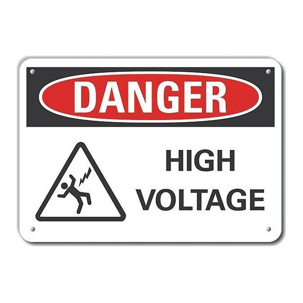 Plastic High Voltage Danger Sign, 10 in Height, 14 in Width, Plastic, Horizontal Rectangle, English