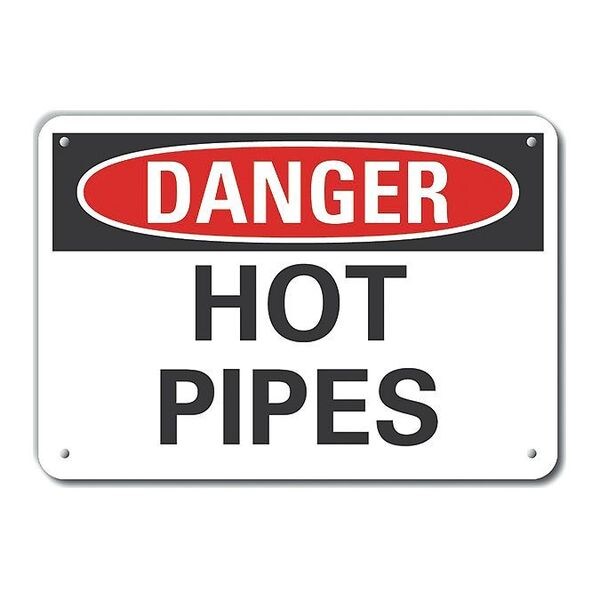 Reflective  Hot Pipes Danger Sign, 10 in Height, 14 in Width, Aluminum, Horizontal Rectangle