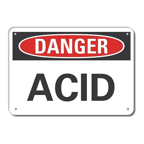 Aluminum Acid Danger Sign, 7 in H, 10 in W, Vertical Rectangle, English, LCU4-0297-NA_10X7