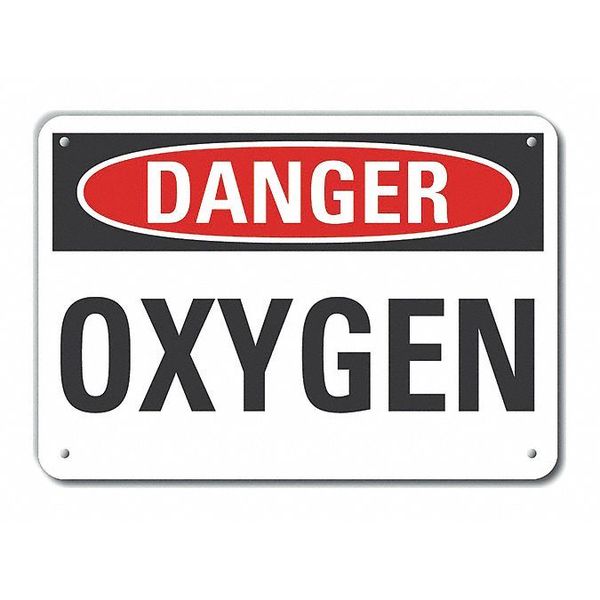 Aluminum Oxygen Danger Sign, 7 in Height, 10 in Width, Aluminum, Vertical Rectangle, English