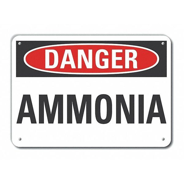 Aluminum Ammonia Danger Sign, 7 in Height, 10 in Width, Aluminum, Vertical Rectangle, English