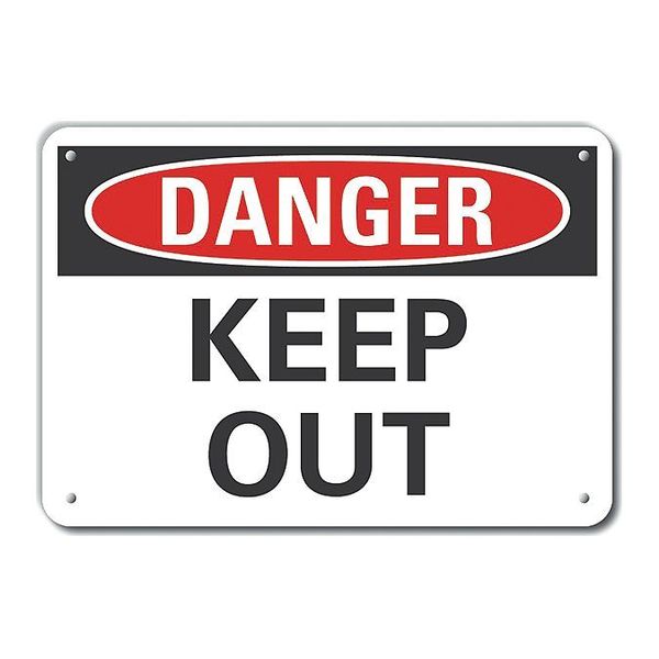 Aluminum Keep Out Danger Sign, 7 in Height, 10 in Width, Aluminum, Vertical Rectangle, English