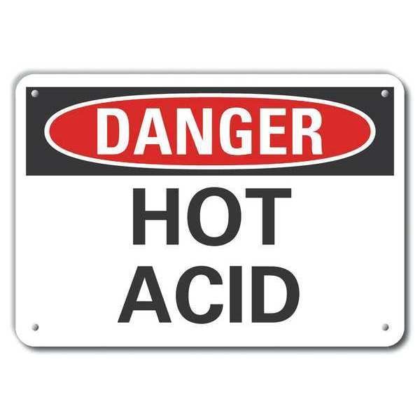 Plastic Hot Acid Danger Sign, 7 in Height, 10 in Width, Plastic, Vertical Rectangle, English