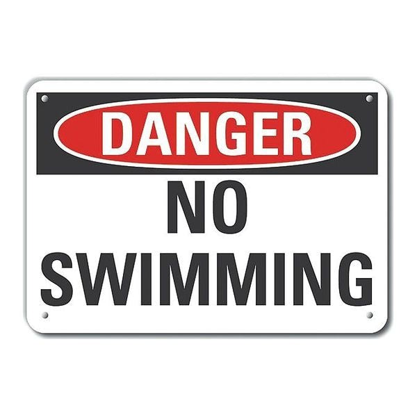 Plastic No Swimming Danger Sign, 7 in Height, 10 in Width, Plastic, Vertical Rectangle, English