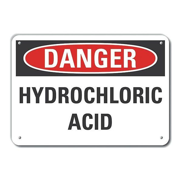 Plastic Hydrochloric Acid Danger Sign, 10 in H, 14 in W, Horizontal Rectangle, LCU4-0394-NP_14X10