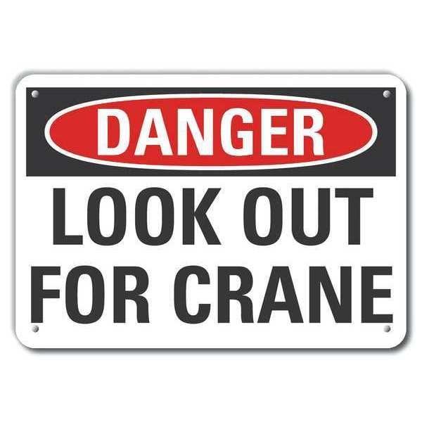 Plastic Crane & Hoists Danger Sign, 10 in Height, 14 in Width, Plastic, Horizontal Rectangle