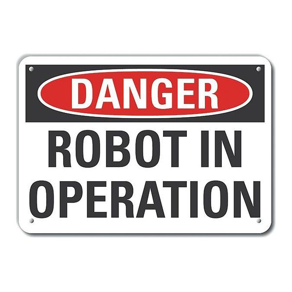 Plastic Robot Area Danger Sign, 10 in Height, 14 in Width, Plastic, Horizontal Rectangle, English