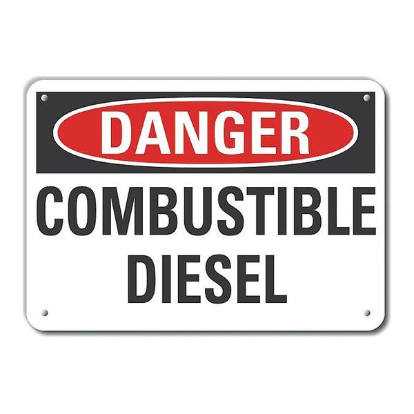 Plastic Combustible Diesel Danger Sign, 10 in Height, 14 in Width, Plastic, Horizontal Rectangle