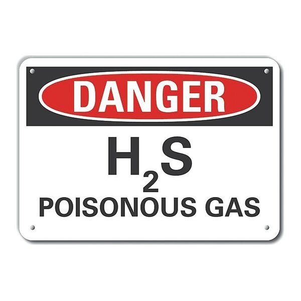 Plastic H(2)S Poisonous Gas Danger Sign, 10 in H, 14 in W, Horizontal Rectangle, LCU4-0421-NP_14X10