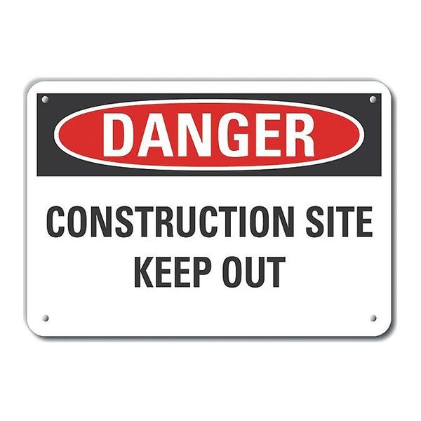 Reflective  Construction Area Danger Sign, 7 in Height, 10 in Width, Aluminum, Vertical Rectangle