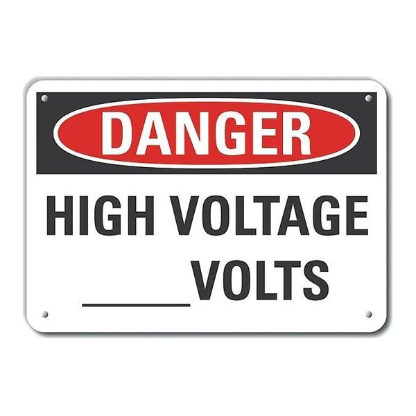 Reflective  High Voltage Danger Sign, 10 in Height, 14 in Width, Aluminum, Horizontal Rectangle
