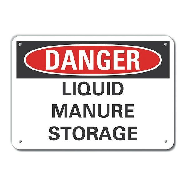Aluminum Liquid Manure Danger Sign, 7 in Height, 10 in Width, Aluminum, Vertical Rectangle, English