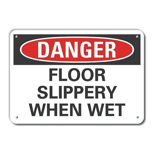 Reflective  Slippery Floor Danger Sign, 7 in Height, 10 in Width, Aluminum, Vertical Rectangle