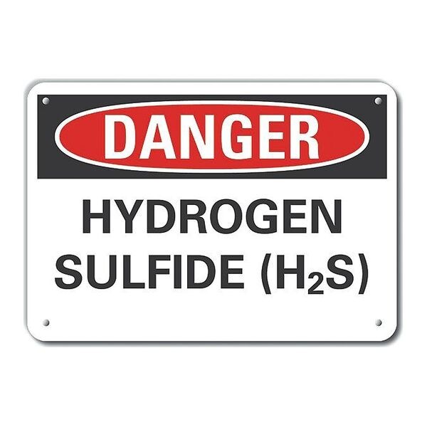 Plastic Hydrogen Sulfide (H2S) Danger Sign, 7 in Height, 10 in Width, Plastic, Vertical Rectangle