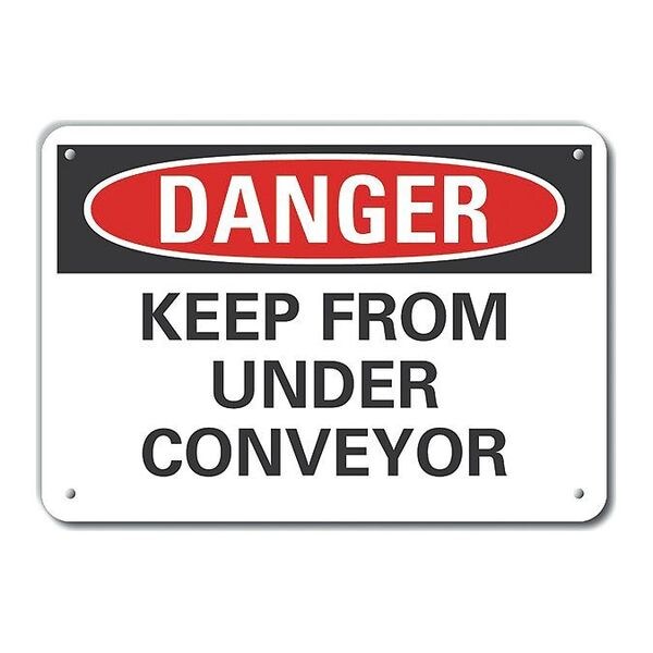 Aluminum Conveyor Safety Danger Sign, 10 in Height, 14 in Width, Aluminum, Horizontal Rectangle