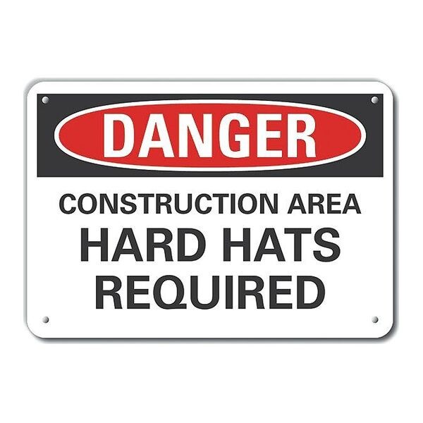 Aluminum Construction Area Danger Sign, 7 in Height, 10 in Width, Aluminum, Vertical Rectangle