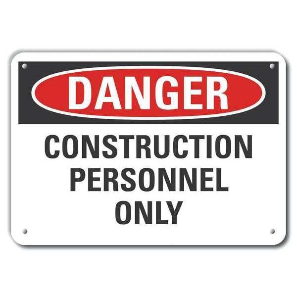 Reflective  Construction Area Danger Sign, 10 in Height, 14 in Width, Aluminum, English