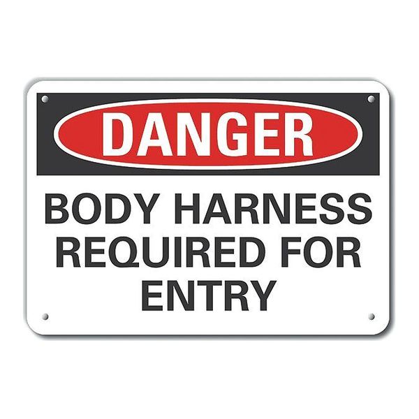 Aluminum Body Harness Danger Sign, 10 in Height, 14 in Width, Aluminum, Horizontal Rectangle