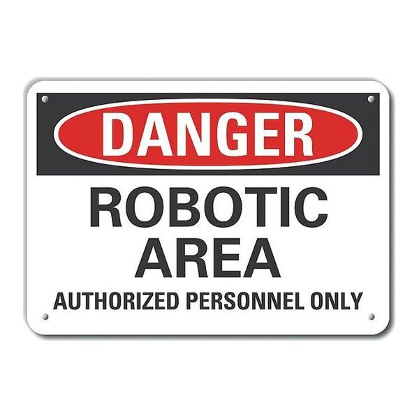 Plastic Robot Area Danger Sign, 10 in Height, 14 in Width, Plastic, Horizontal Rectangle, English