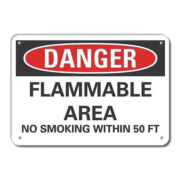 Reflective  Flammable Area Danger Sign, 7 in Height, 10 in Width, Aluminum, Vertical Rectangle