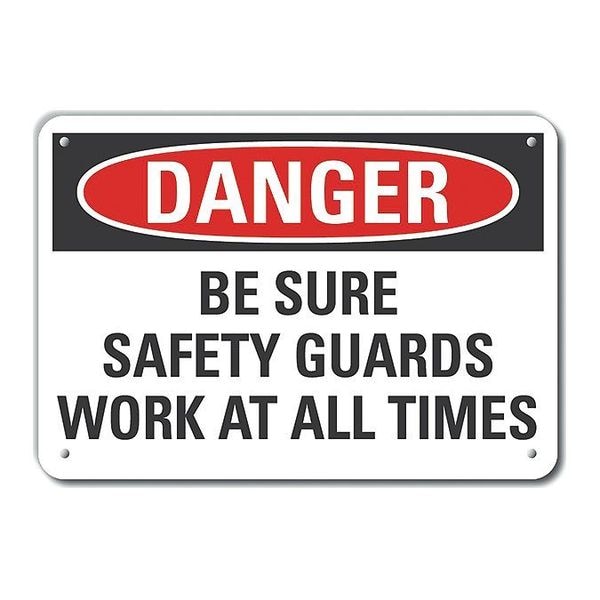Reflective  Safety Guards Danger Sign, 10 in Height, 14 in Width, Aluminum, Horizontal Rectangle