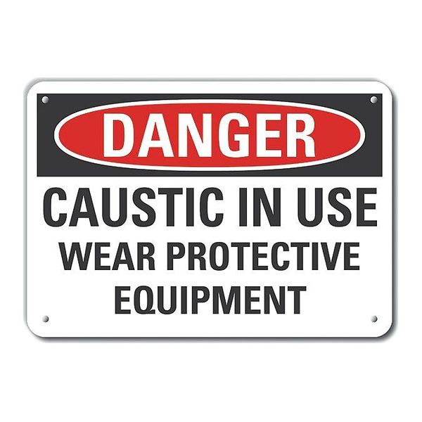 Plastic Caustic Danger Sign, 10 in Height, 14 in Width, Plastic, Horizontal Rectangle, English