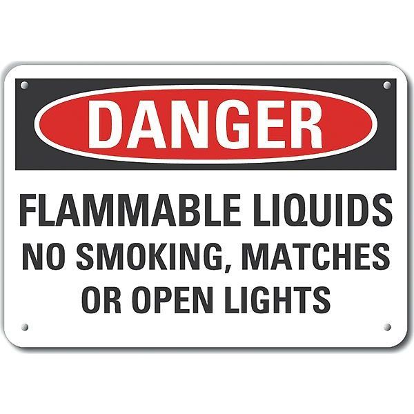 Plastic Flammable Liquid Danger Sign, 10 in Height, 14 in Width, Plastic, Horizontal Rectangle
