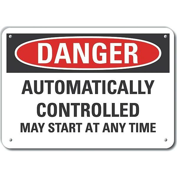 Aluminum Automatic Equipment Danger Sign, 10 in Height, 14 in Width, Aluminum, Horizontal Rectangle