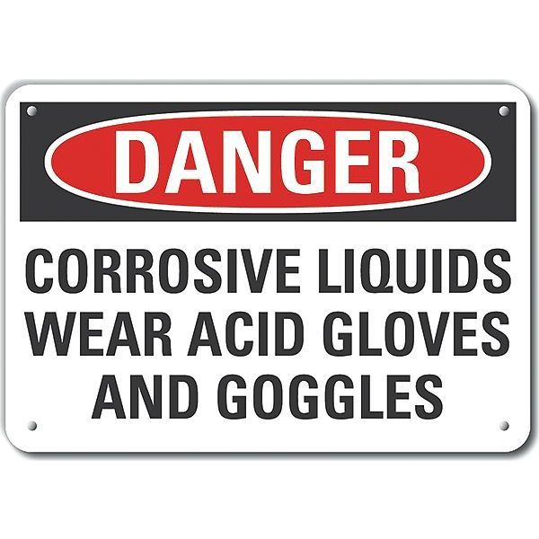 Plastic Corrosive Materials Danger Sign, 10 in Height, 14 in Width, Plastic, Horizontal Rectangle
