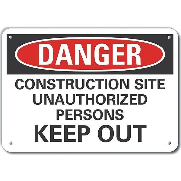 Reflective  Construction Area Danger Sign, 7 in Height, 10 in Width, Aluminum, Vertical Rectangle